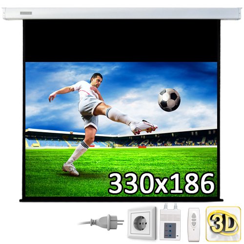 330 x 186 cm (378 cm Diagonale) Profi Motorleinwand von ULTRALUXX © im 16:9 Format (1:1,4:3,21:10 stufenlos einstellbar)-- Beamer Motorleinwand mit IR Fernbedienung + Wandschalter für Full HD, HDTV, 3D ready - Amazon Edition