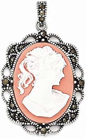 Sterling Silver Marcasite Plastic Cameo Pendant,