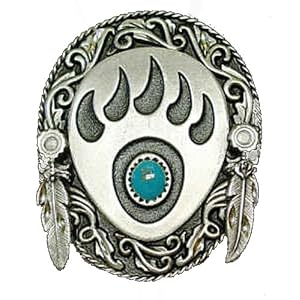 Fancy Bear Claw Bolo Tie with Blue Stone
