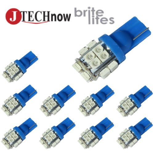 Jtech 10x T10 20-SMD Blue 194 168 2825 W5W LED Car Lights Bulb