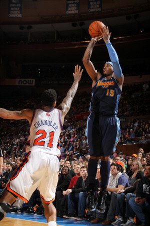 Denver Nuggets v New York Knicks: Carmelo Anthony and Wilson Chandler Photographic Poster Print by Nathaniel S. Butler, 8x12