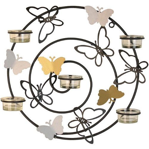 Round Candle Sconce with Butterfly Accents