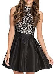 Short Polyester/Spandex Bubble Dress High-Neck Lace  Sleeveless Skater Dress/Party Dress  With Ruffles