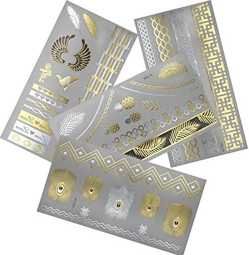 4 sheets mutil-designs feather chian silver gold tattoos stickers