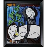 overstockArt Picasso Nude, Green Leaves and Bust Painting with Black Satin Frame