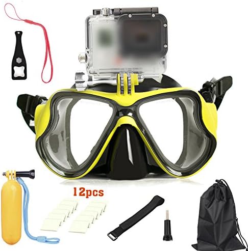 New Diving Glasses Mask Camera Accessory Kits -in-1 Dive Scuba Mask Snorkel Snorkeling Diving Glasses Cover Goggles Tempered Glass for Gopro-Yellow Black
