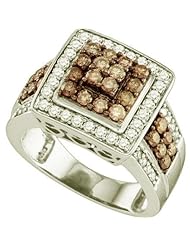 1.53 Carat (ctw) 10k White Gold Round Brown & White Diamond Ladies Right Hand Fashion Ring