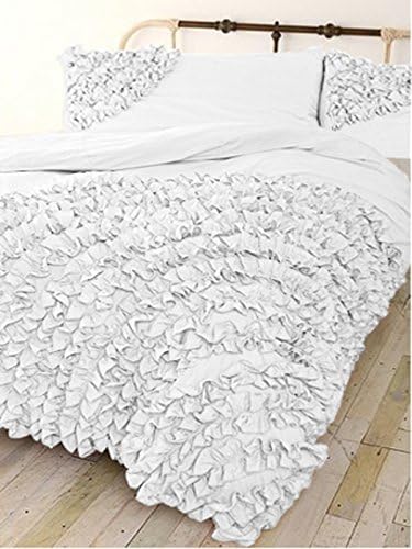 HotHaat New Collection 500 Thread Count 1 Corner Ruffle Duvet Cover + 2 Pillow Shams in Solid White Queen Size 100% Pima Cotton