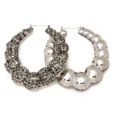Basketball Wives Bamboo Paparazzi Platinum Plated Hip Hop Iced Ladies Fancy Hoop Earrings with Gun Metal Crystals