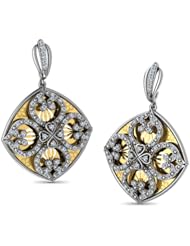 Diamond (0.99 Ct, IJ-SI), 18 Kt White & Yellow Baroque Cut Earrings