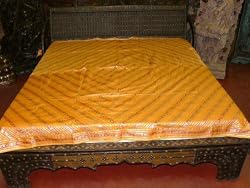 Golden Silk Indian Bedding Bedspreads Coverlet Sofa Throw King Sized Bedsheet Final Sale