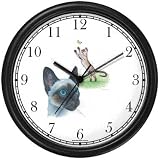 Siamese Cat and Siamese Cat Chasing Butterfly Cat - JP - Wall Clock by WatchBuddy Timepieces (White Frame)