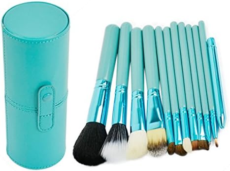 Relipop 12 Pcs Professional Cosmetic Makeup Brushes Set with Leather Cup Holder (Green)