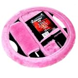 Outdoor Living : Fluffy Pink Car Interior Steering Wheel Cover, Visor Storage and Belt Cover