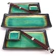 Japanese Turquoise Green Kosui Seven Piece Sushi Plate Set for Two with Serving Plate