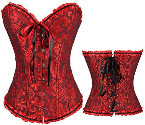 SuperMai Clubwear Costume Women's Satin Lace up Overbust Corset Bustier Plus Size + G-string