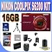 COOLPIX S6200 16 MP Digital Camera with 10x Optical Zoom NIKKOR ED Glass Lens and HD 720p Video (Red) + 16GB SDHC Memory + Extra Extended Life Battery + Ac/Dc Charger + SDHC Memory Card Reader + Zing Microfiber Cleaning Cloth + Shock Proof Case w/Strap + LCD Screen Protectors + Mini Tripod + Accessory Saver Bundle