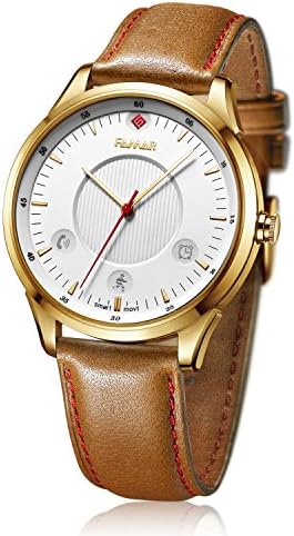 Famar Activity Tracking Waterproof Smart Watch,Built-in Bluetooth and Fitness Tracker, Tempered Glass and Stainless Steel, Compatible with iPhone and Android Smartphones-Gold Color