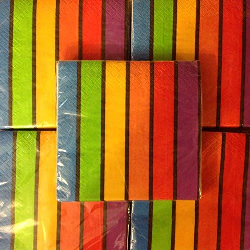 Colorful Black Rainbow Striped Beverage Napkins - 16-Count Package (5)