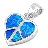 Sterling Silver Blue Lab Opal Heart Peace Sign Pendant