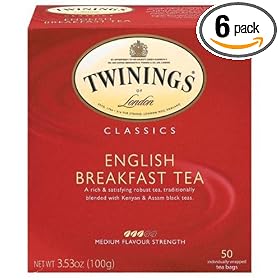 Twinings English Breakfast Tea, Tea Bags, 50-Count Boxes (Pack of 6)