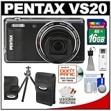 Pentax Optio VS20 20X Optical Zoom Digital Camera (Noble Black) with 16GB Card + Case + Tripod + Accessory Kit