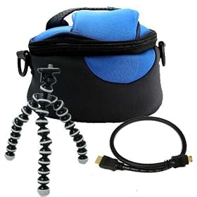 Pacific Blue Durable Plush Protective Carrying Camera Case for Samsung 16GB SSD 32GB SSD H200 Full HD Camcorder Flash Memory 52x Zoom Compact camcorder HMX H204 Full HD Camcorder with 16GB Internal Memory & 20x Optical Zoom + HDMI Mini Cable + Flexible Sturdy Tripod