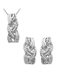 Sterling Silver Diamond Twist Dangle Earrings and Pendant Necklace Box Set (1/10 cttw)