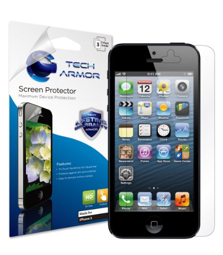 Tech Armor iPhone 5 Premium High Definition (HD) Clear Screen Protector [3-Pack] - Retail Packaging