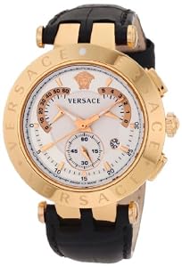 Versace Men's 23C80D002 S009 V-Race Chrono Rose-Gold Plated Interchangeable-Rings Genuine Leather Watch from Versace