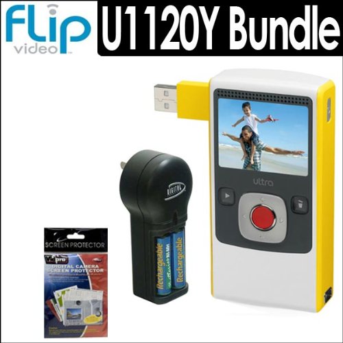 Pure Digital U1120Y Ultra Series 120 Minute Digital Camcorder Yellow + Accessory Bundle