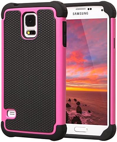 Galaxy S5 Case, AUMI Samsung Galaxy S5 Case - Hybrid Dual Layer Armor Defender Full Body Protective Case Cover (Hard Plastic with Soft Silicon) Shock-Absorption / Impact Resistant Bumper for Galaxy S5 / Galaxy SV / Galaxy S V / Galaxy i9600- Rose