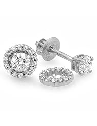0.45 Carat (ctw) 14k White Gold Round Diamond Ladies Halo Style Stud Earrings With Removable Jackets 1/2 CT