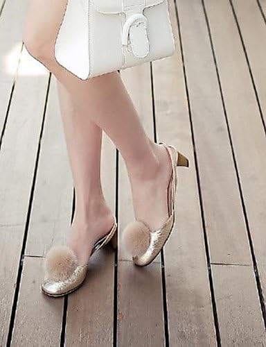 Women's Shoes Leather Chunky Heel Pom-pom Sandals Outdoor / Dress Gold , golden-us7.5 / eu38 / uk5.5 / cn38 , golden-us7.5 / eu38 / uk5.5 / cn38