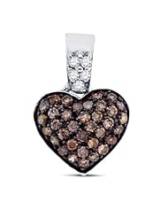10K White Gold Round Brilliant Cut Prong Set Chocolate Brown and White Diamond Heart Pendant - (.38 cttw.)