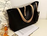 Classic Fashion Leather Tote Bags with Coin Wallet (Black)