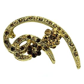 Gold Plated Studded Metalwork Pin Brooch by Pugster