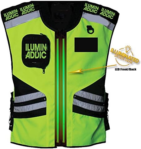 Motorcycle High Visibility Green Reflective/LED Safety Vest. The ONLY LED Battery Powered Lighted Vest available.