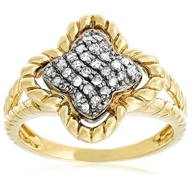 10k Two Tone Gold Rope Design Diamond Clover Ring (1/5 cttw, I-J Color, I2-I3 Clarity)