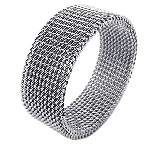 KONOV 8mm Flexible Stainless Steel Screen Mens Womens Ring, Woven Mesh Band, Silver