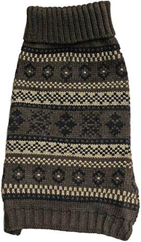 New York Dog Nordic Fair Isle Knit Pattern Mock Neck Sweater - Brown, Xlarge