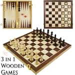 3 in 1 Wooden Board Game Set Compendi...