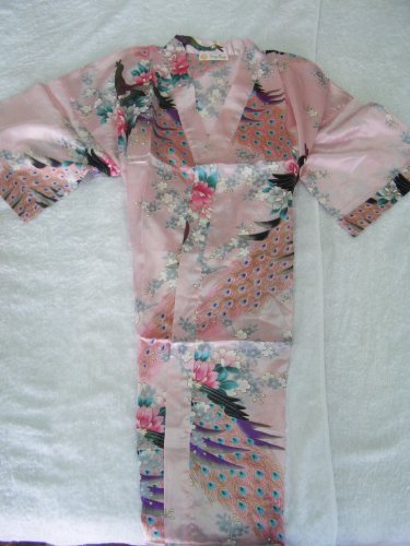 Women's 100% Thai Silk Robes- Asian Peacock Design- Pale Pink (Free Size)