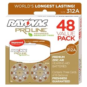 Rayovac Proline Size 312 Hearing Aid Batteries, 48 Pack