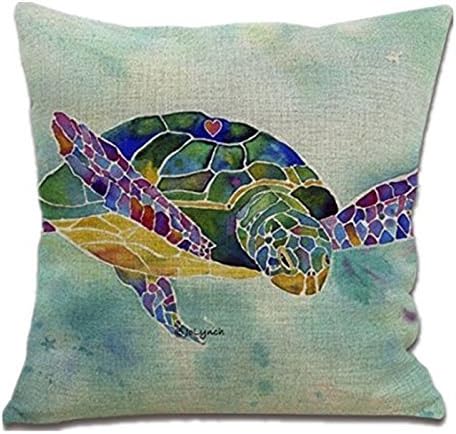 18'Inches Cotton Linen Square Throw Pillow Case Cushion Cover for Living Room Sea turtles