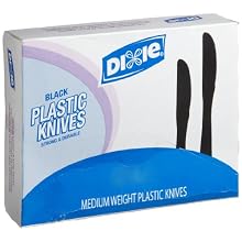 Dixie KM507 Medium Weight Polystyrene Knife, 7" Length, Black (10 Boxes of 100)