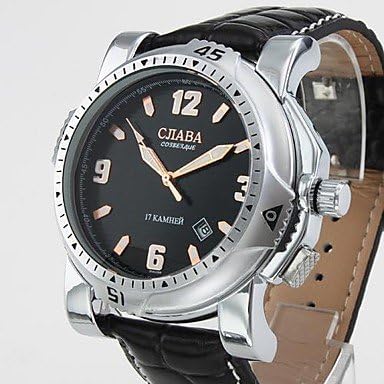 Watch Shout CJIABA Men's Dress Style Auto Mechanical Black Leather Band Wrist Watch