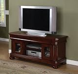 Louis Philippe 54 Entertainment Console in Lightly Distressed Brown Cherry with Walnut Burl Accents By Powell Furniture