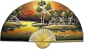 Asian Art, D&eacute;cor, & Gifts - 40" Painted Thai Silk & Bamboo Decorative Wall Fan - Golden Village