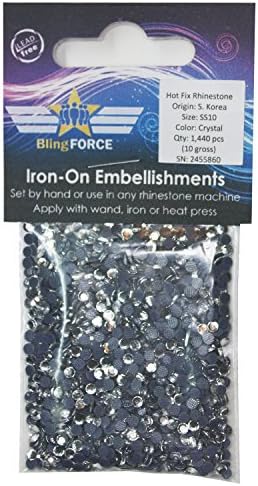 ss10 (3mm) Crystal Hot Fix Rhinestones 10 Gross (1,440 stones/pkg) - GENUINE Korean Hotfix Stones (ss10 - 3mm, Crystal (Clear))